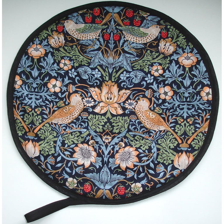 William Morris Strawberry Thief Aga Hob Lid Mat Pad Round Cover Navy Blue