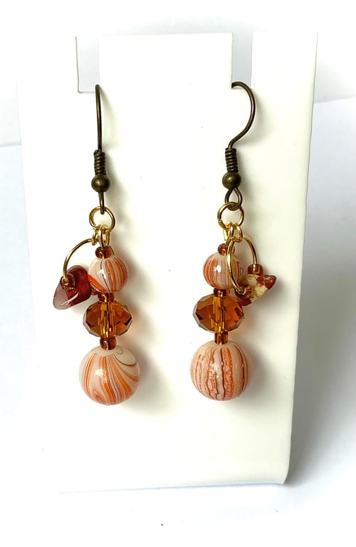 Orange Stripe and Amber Beaded Drop Earrings