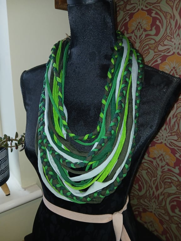 Handmade upcycled Boho loop scarf Apple Green