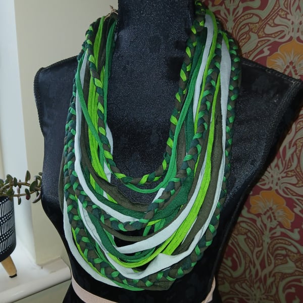 Handmade upcycled Boho loop scarf Apple Green