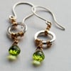 Peridot, Silver and Gold Twist Earrings