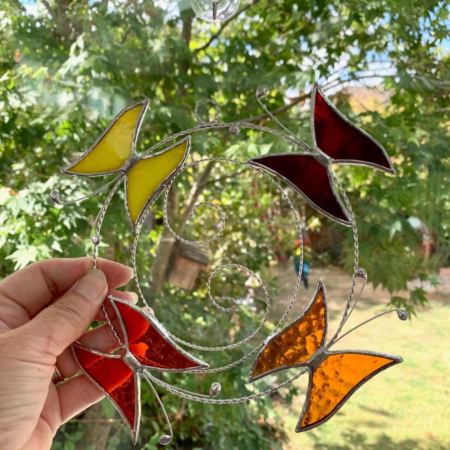 Small Butterfly Circle  Suncatcher - Handmade Decoration - Multi