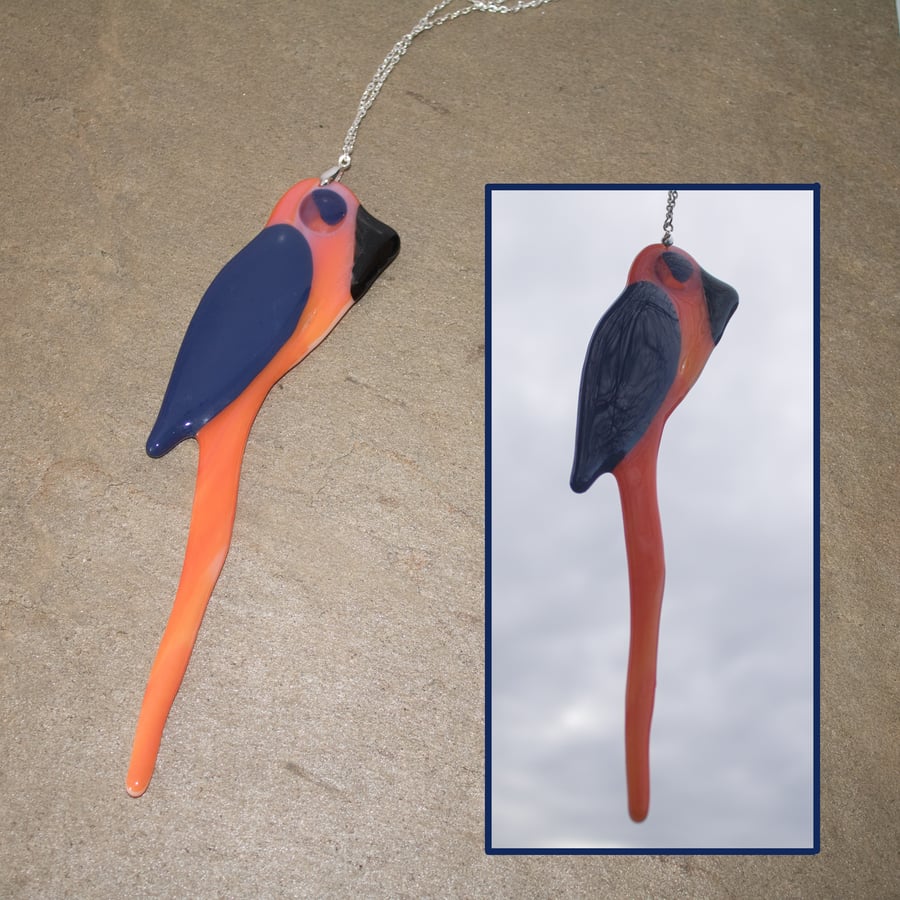 Orange & Blue Glass Parrot Hanger - 3048