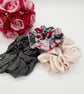 Set of 3 scrunchies,  grey, raspberry pink and cream satin.  - Image 5
