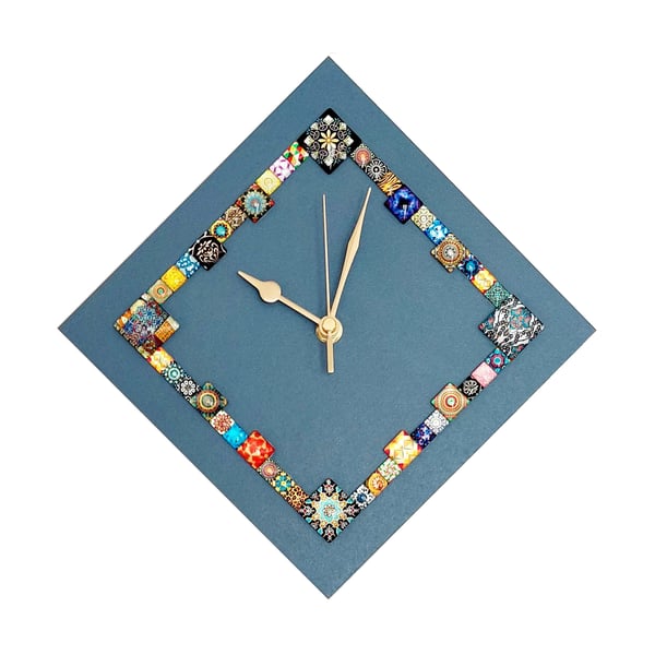 Blue Diamond Cabochon Wall Clock 28cm x 28cm