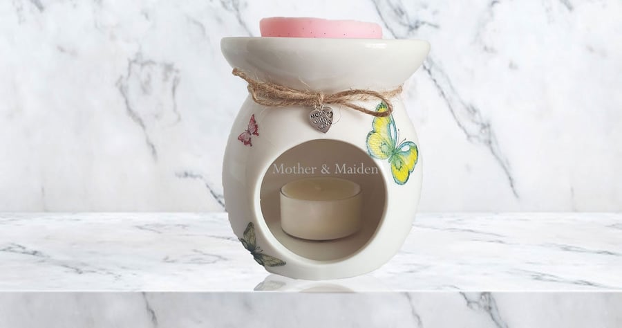 Butterfly Oil Burner, Hand Decorated Wax Warmer, Insect, Gardener Gift, Xmas
