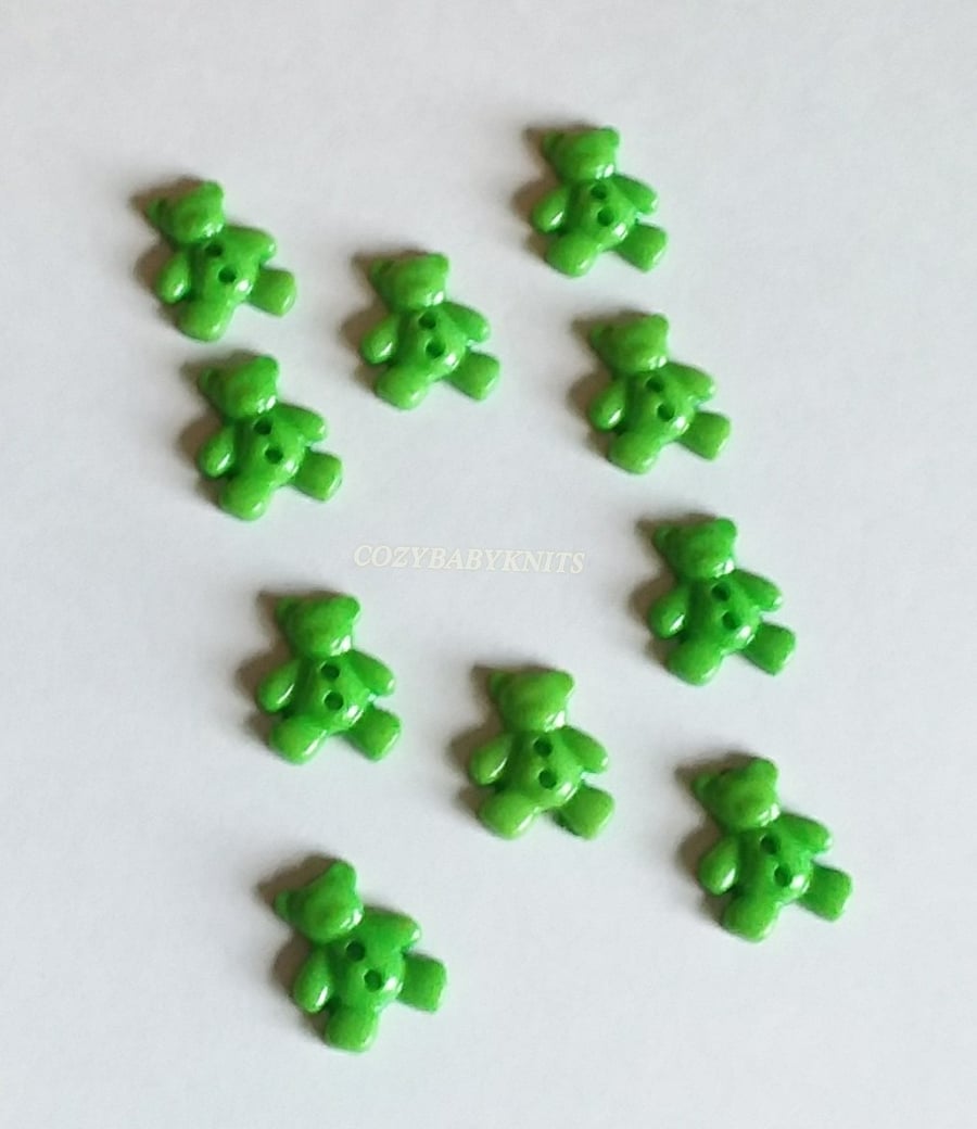 Bright green teddy bear plastic buttons