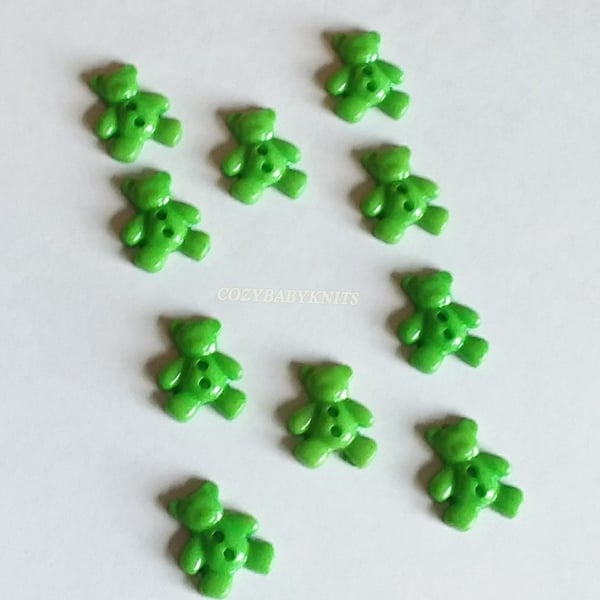 Bright green teddy bear plastic buttons