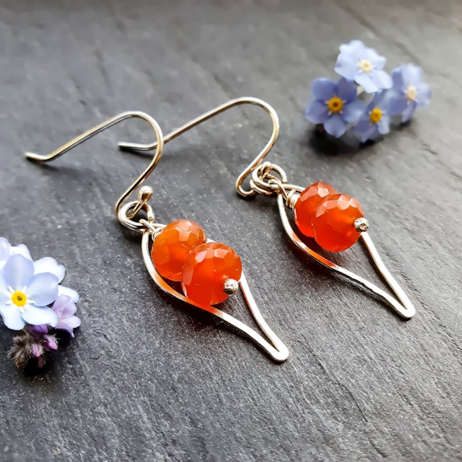 Recycled Silver and Carnelian Arum Lily Earrings