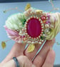 Green & Pink Silk Beaded Side Tiara with Pink Agate and Pearls - Image 6