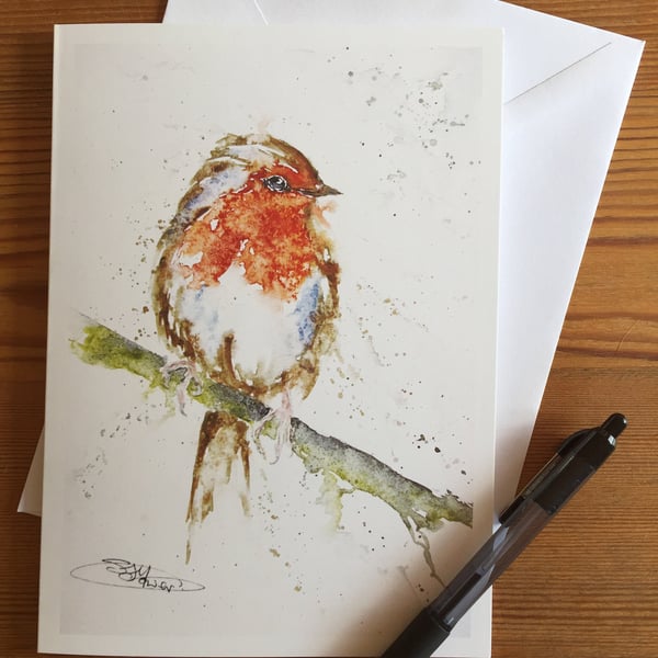 Robin Card, A5 blank greeting card with a watercolour robin design