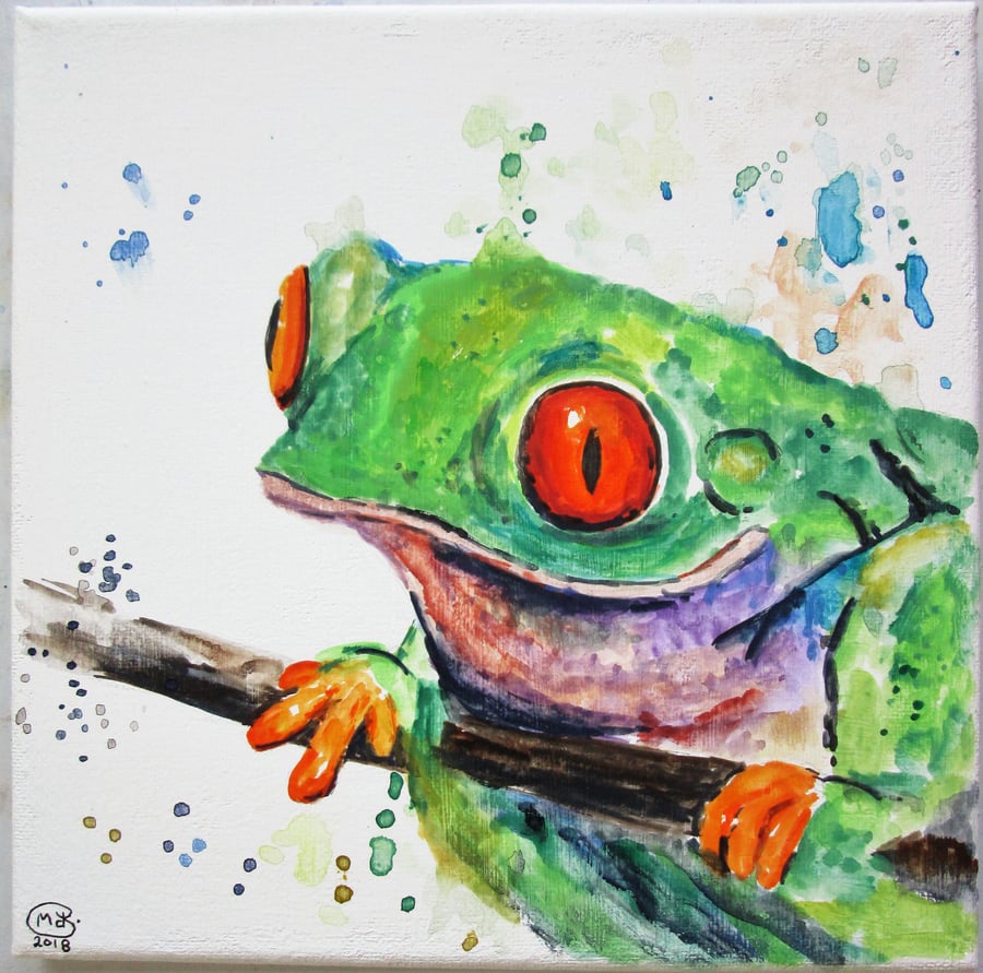 Tree Frog watercolour painting on canvas