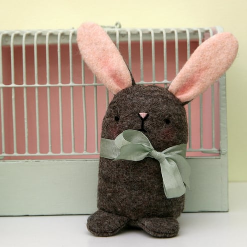 Cute brown wool Felt Easter Bunny rabbit