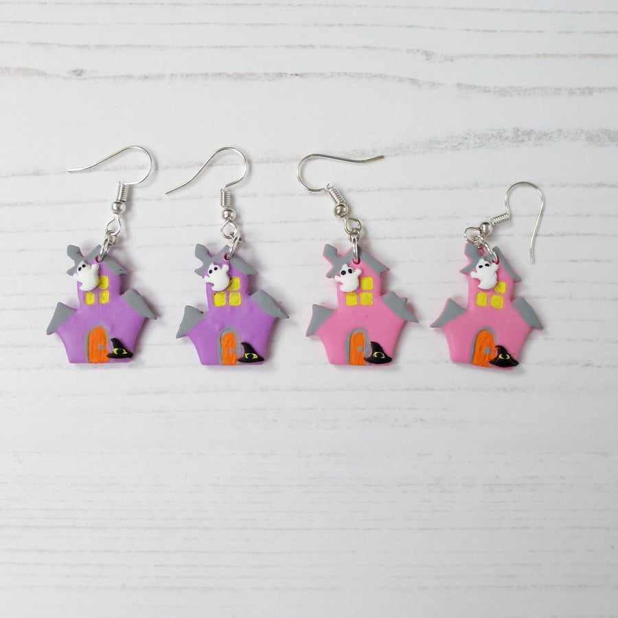 Halloween Haunted House pastel earrings ONE OF EACH COLOUR AVAILABLE
