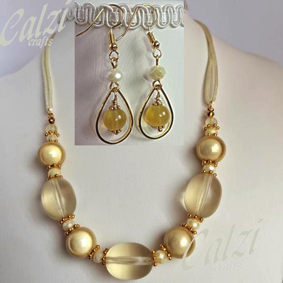 Lemon Glass And Crystal necklace And Earrings