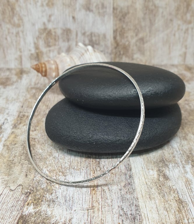 Sterling Silver 925 Textured Skinny Bangle