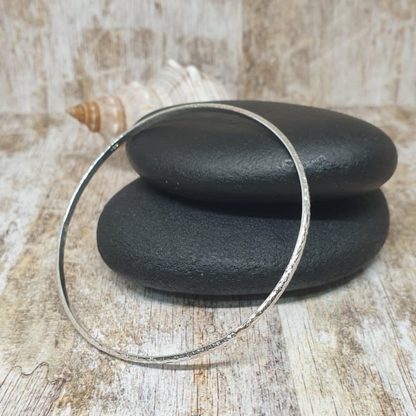 Sterling Silver 925 Textured Skinny Bangle