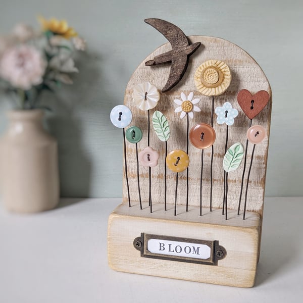 Wild Flower Garden with Bird in Wood and Clay