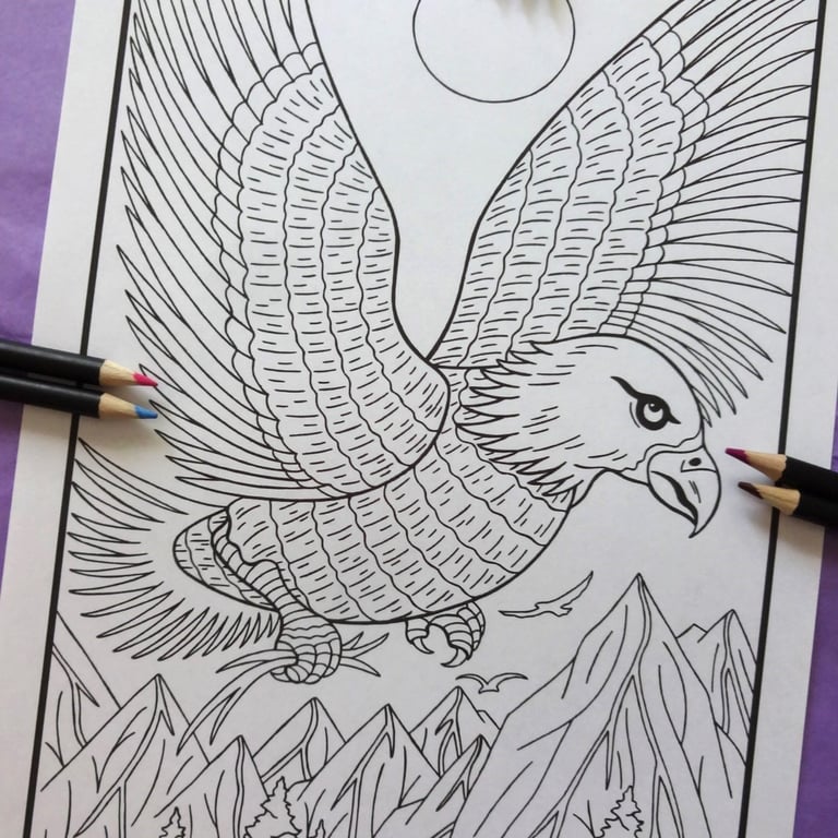 Eagle Forest Animal A4 Colouring Page Printable JPG by S Godwin Studio
