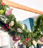 Handmade faux fern & William Morris fabric bauble Christmas garland, decorative 