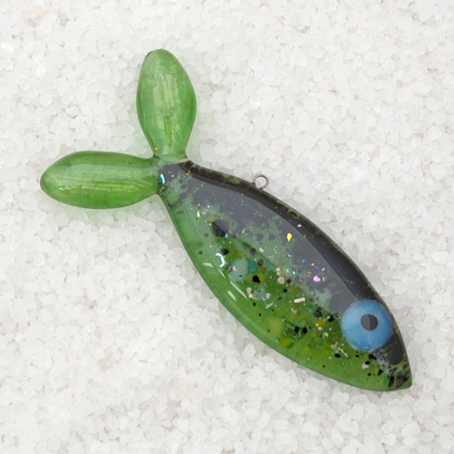 Fused Glass Green Sparkly Fish Decoration
