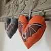 Handmade fabric Bat Halloween decorations, padded heart, hanging