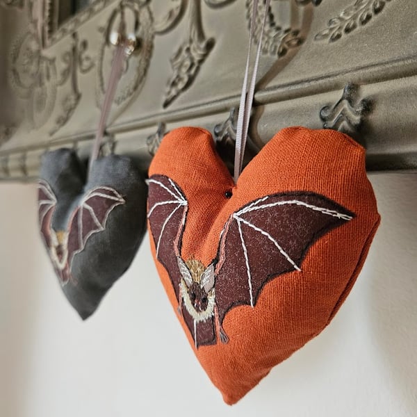 Handmade fabric Bat Halloween decorations, padded heart, hanging