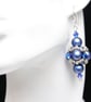 Blue Pearl and Crystal Beaded Bead Earrings
