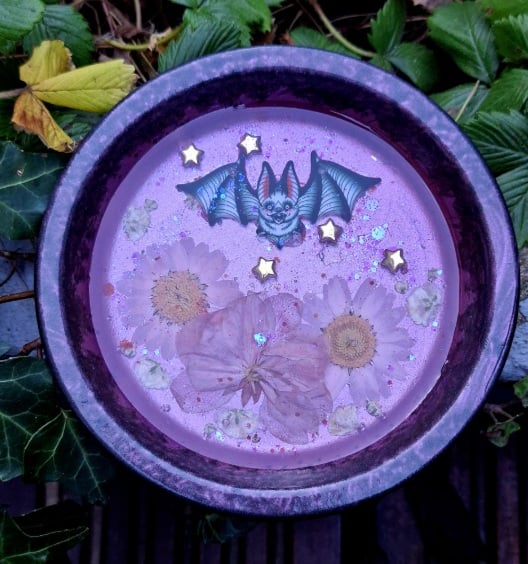 Gothic spooky small bat ceramic jewellery dish tray trinket holder witch emo 