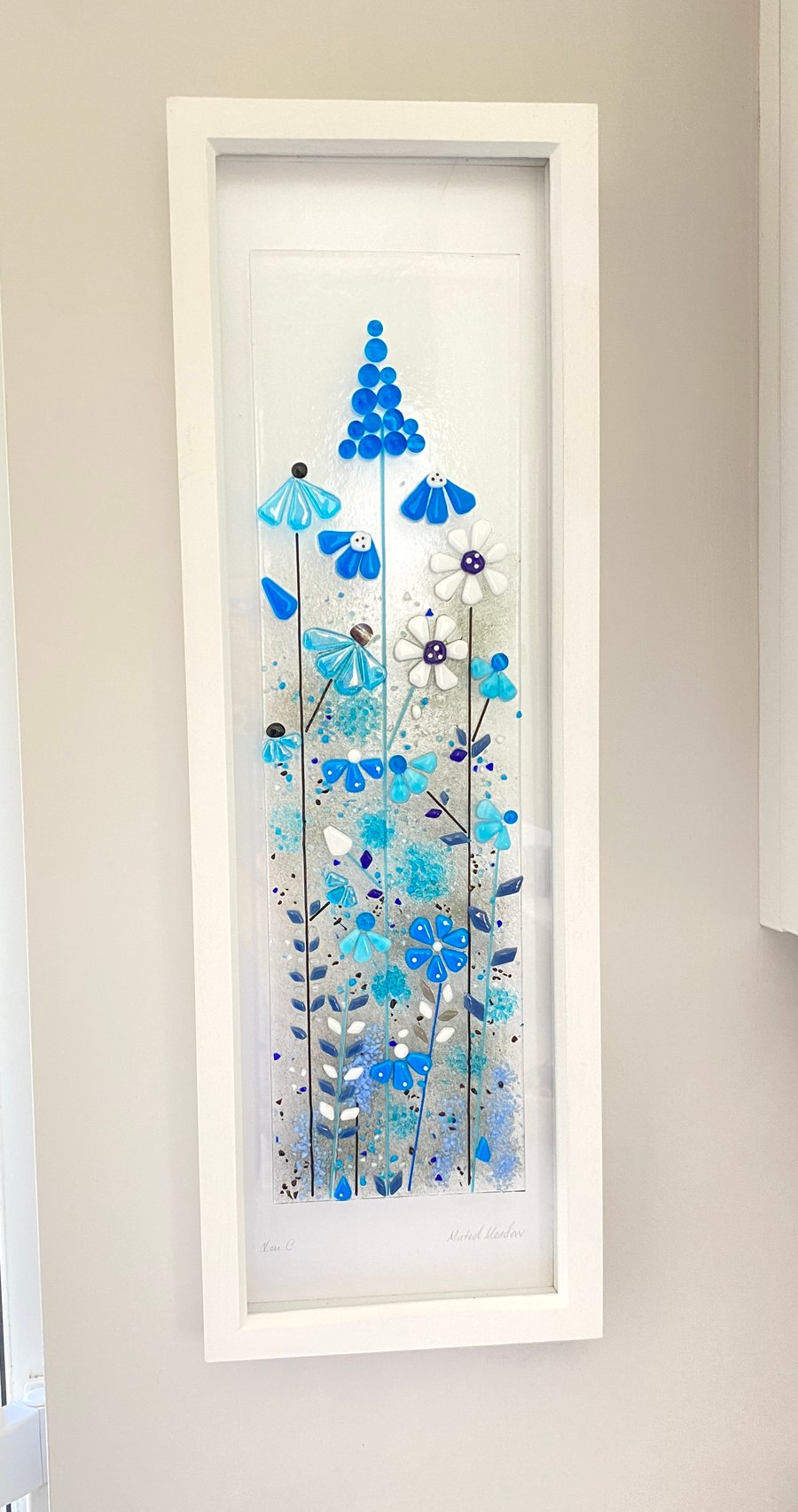 Shades of blue - fused glass floral picture 