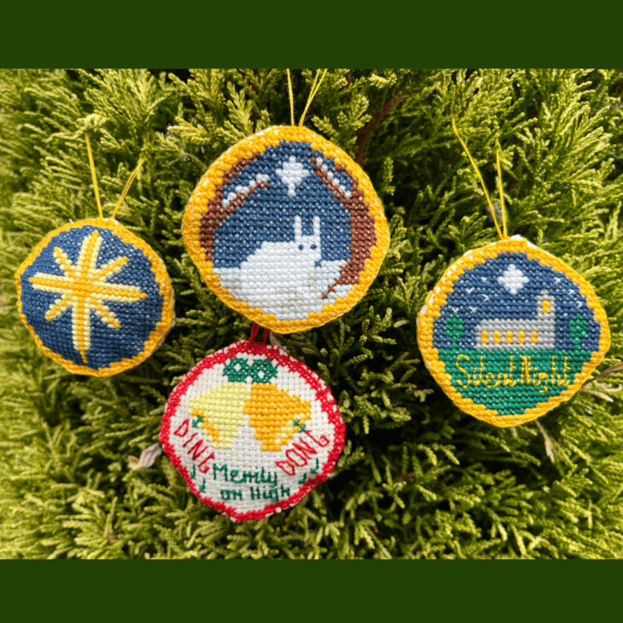 4 Christmas Carol Baubles counted cross stitch kit