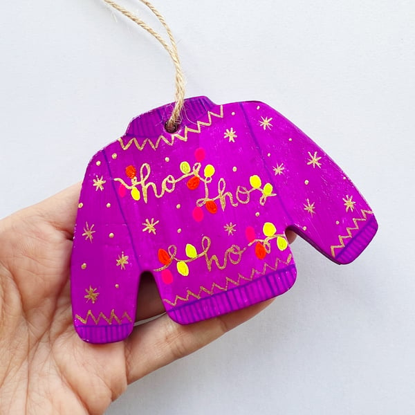 Purple Ho Ho Ho Christmas Jumper Ornament