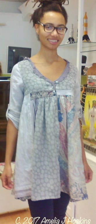 Kokopelli smock shirt dress with silk painted panel