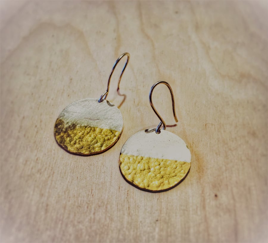 Silver & brass round dangle handmade earrings