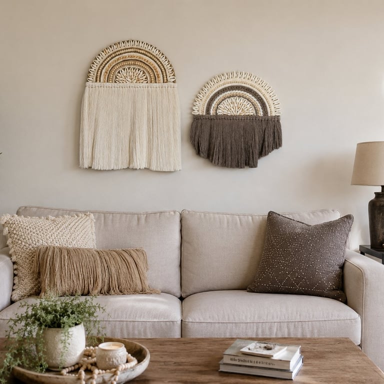 Handmade Neutral Fibre Wall Art Set - Boho Macrame Wall Decor
