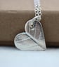 Recycled Silver Heart  Pendant With Leaf Pattern - Image 2