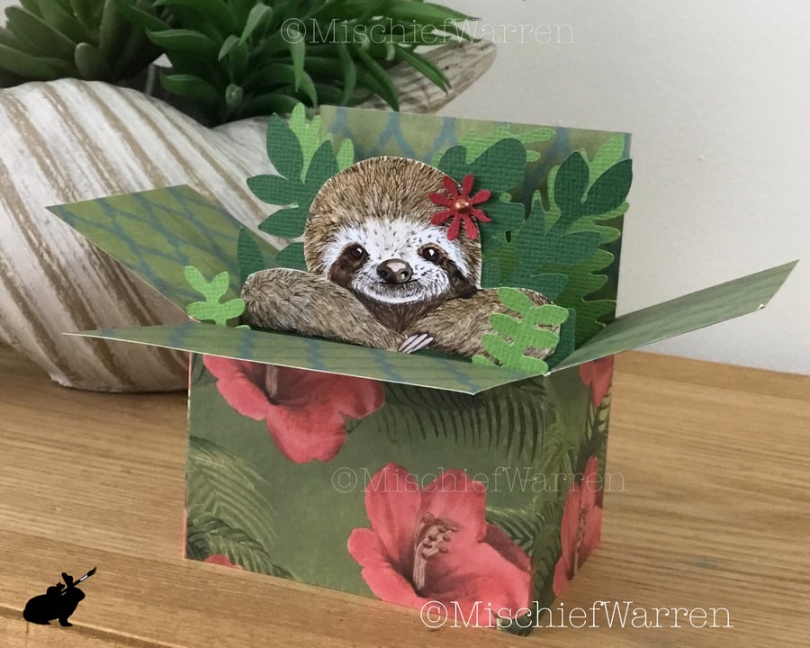 3D Sloth Box Card. Personalised for any occasion. 