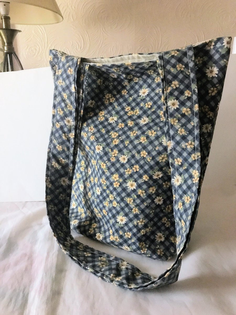 Shoulder Bag, Blue Floral Print , Eco Friendly Reusable Cotton Bag