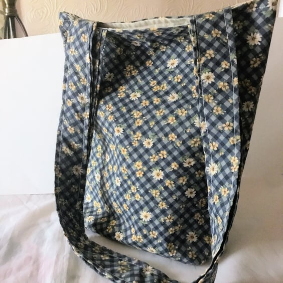 Shoulder Bag, Blue Floral Print , Eco Friendly Reusable Cotton Bag