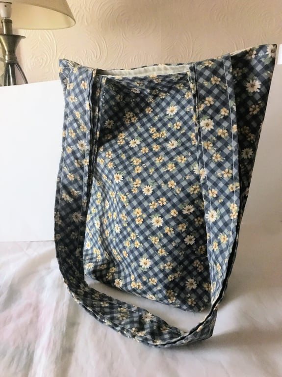 Shoulder Bag, Blue Floral Print , Eco Friendly Reusable Cotton Bag