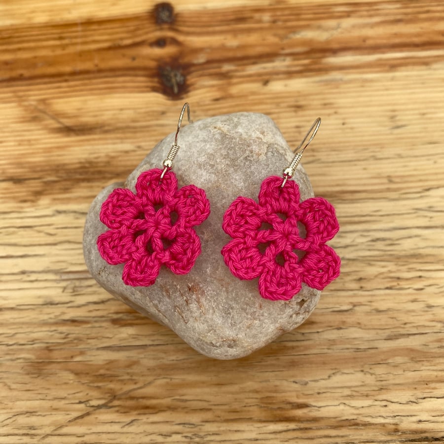 Pink flower earrings on .925 silver hooks