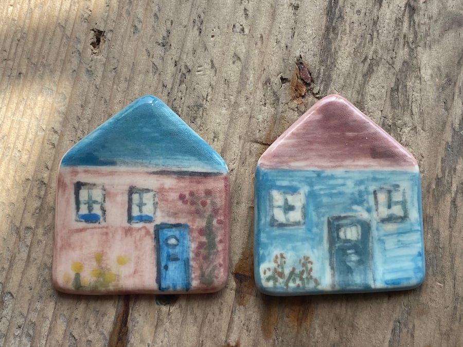 Handmade Ceramic House Buttons sold Individually 