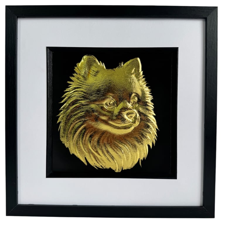Pomeranian Framed Wall Art, Gold or Silver Leaf Pom Dog Gift