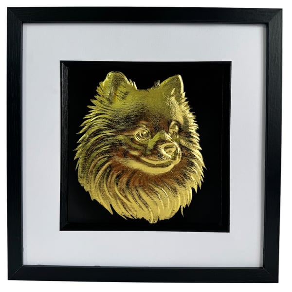 Pomeranian Framed Wall Art, Gold or Silver Leaf Pom Dog Gift