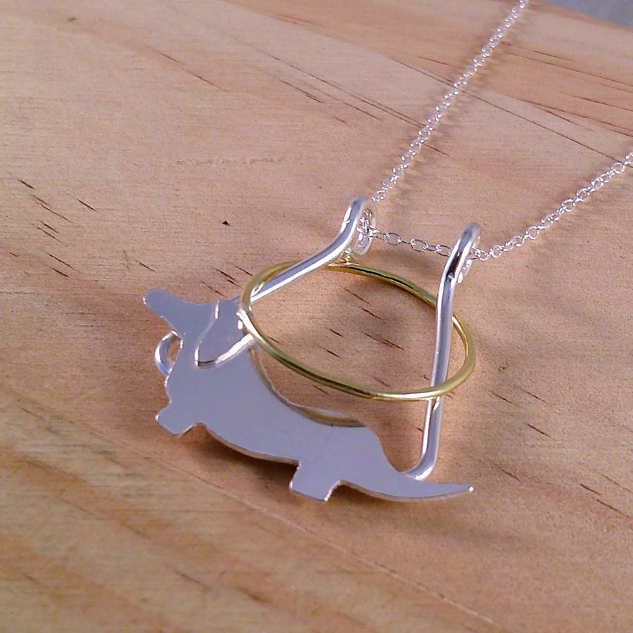 Sterling Silver Dachshund Ring Minder Necklace (SKU070325)