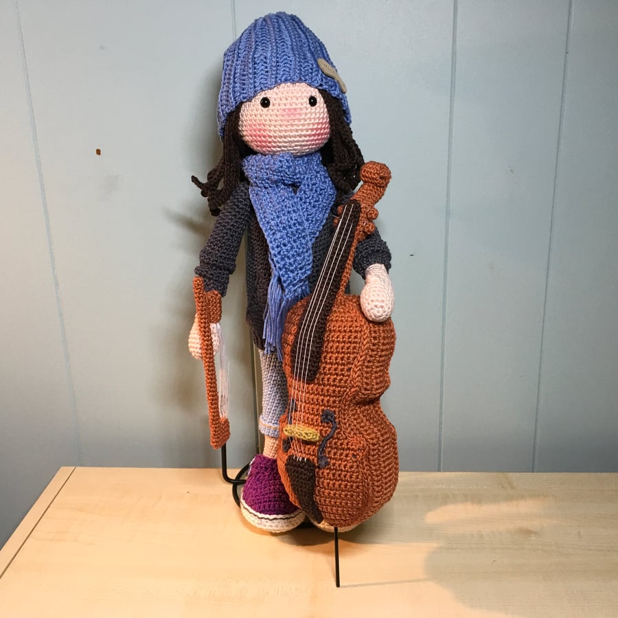 Amigurumi Doll for Collector over 14. Art Doll to Display. Gift for Cello Player