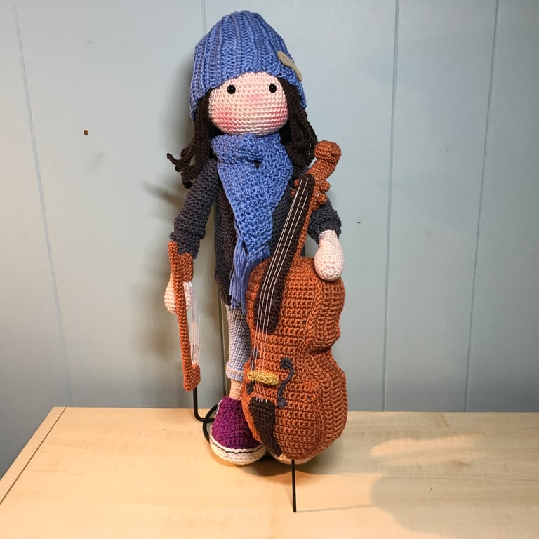 Amigurumi Doll for Collector over 14. Art Doll to Display. Gift for Cello Player