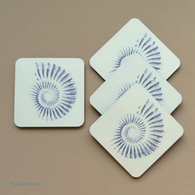 Ammonite fossil design coaster Jurassic coast Dorset tableware