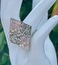 CHEQUERED CRYSTAL RING pink silver square adjustable fits all sizes  - Image 3