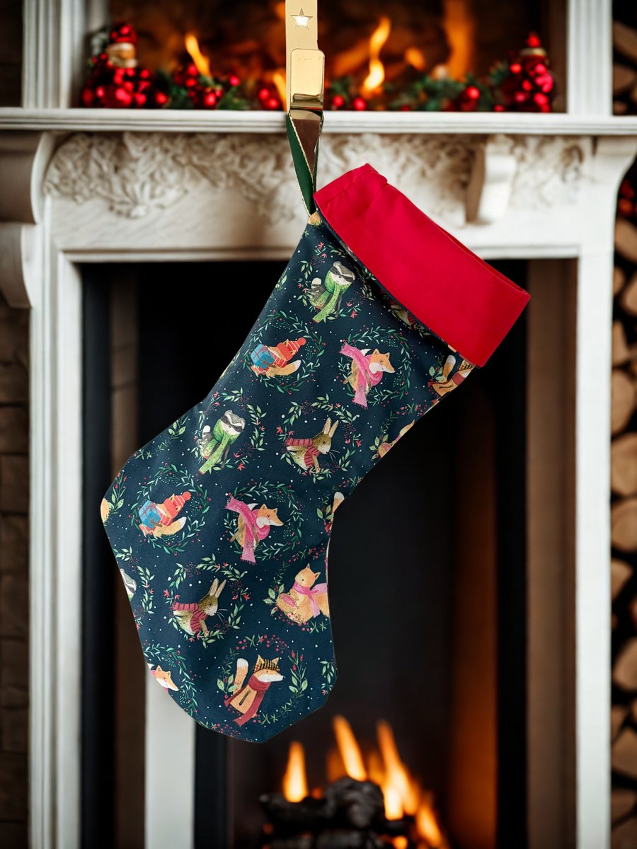 Festive Woodland Animals Christmas Stocking